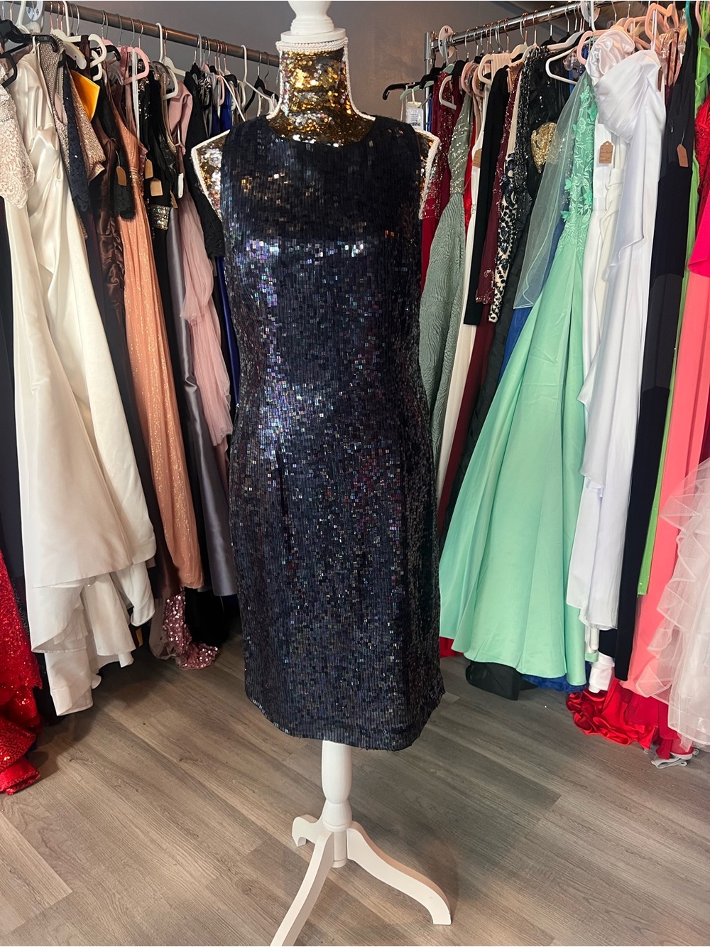Sleeveless Black Sequin Cocktail Dress